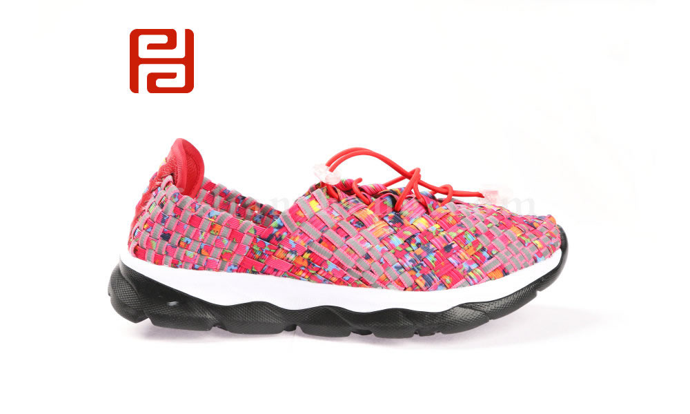 福连升时尚休闲女鞋潮流编织弹力面炫彩拼色女鞋图片