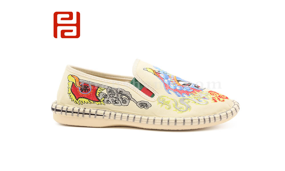 福连升春夏季民族风蓝脸脸谱刺绣单鞋懒人一脚蹬休闲鞋子图片