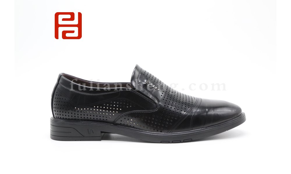 福连升夏季商务男鞋正装带孔透气工作鞋