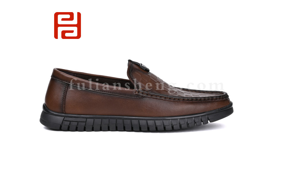 福连升春秋男鞋单鞋棋盘纹豆豆鞋商务复古手缝鞋