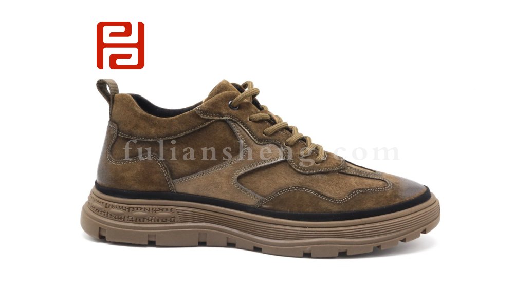 福连升秋季时尚休闲板鞋男鞋单鞋真皮橡胶底马丁靴图片