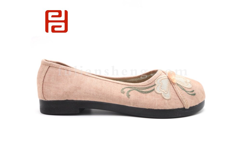 福连升老北京布鞋女鞋素面古风纯色绣花圆头浅口古装平底鞋