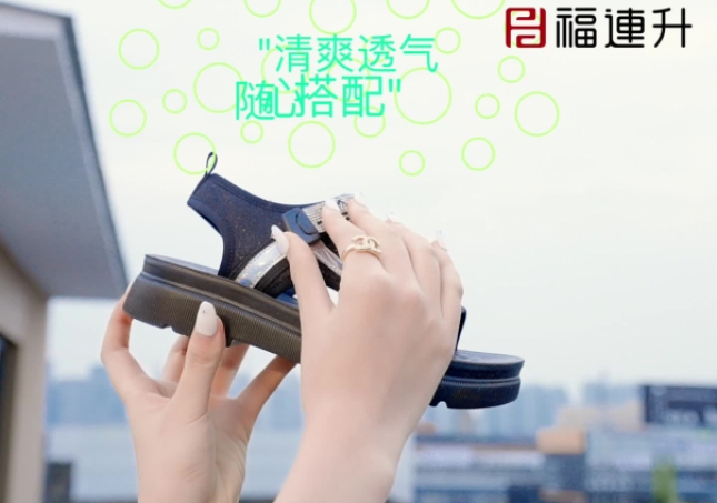福连升夏季凉鞋休闲平底轻便亮钻女鞋FLB-13162288