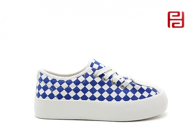 福连升夏季女鞋板鞋自由撞色棋盘格厚底舒适透气鞋子