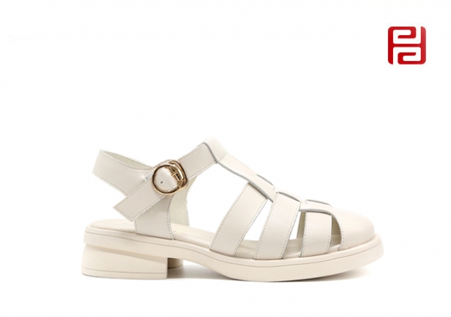 福连升夏季女鞋凉鞋复古森系罗马鞋皮质面料