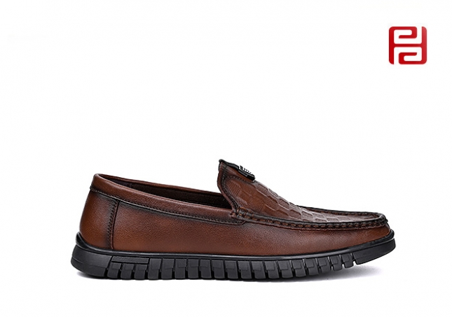 福连升春秋男鞋单鞋棋盘纹豆豆鞋商务复古手缝鞋