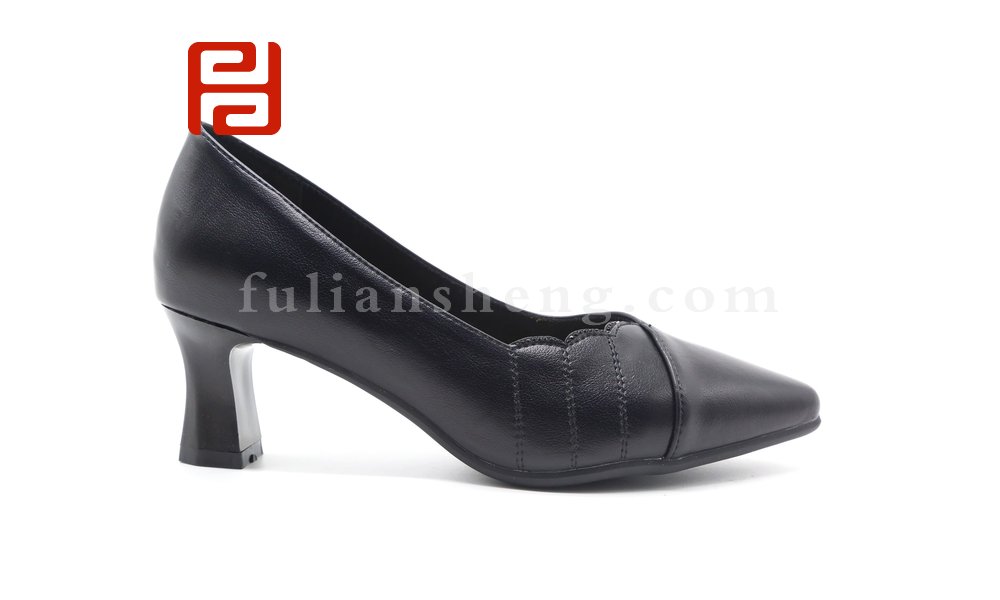 福连升春季新款优雅通勤高跟鞋女单鞋通勤方跟女鞋