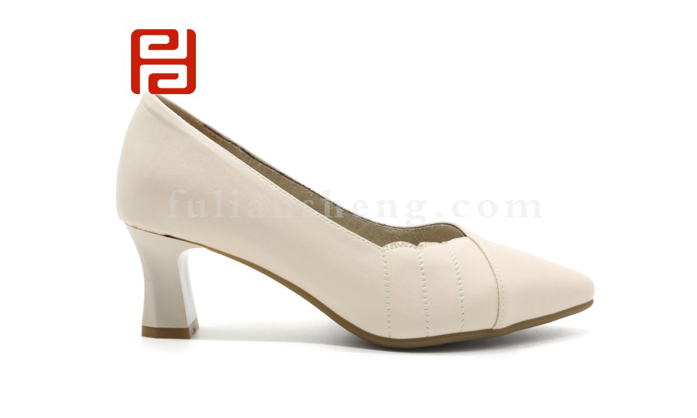 福连升春季新款优雅通勤高跟鞋女单鞋通勤方跟女鞋