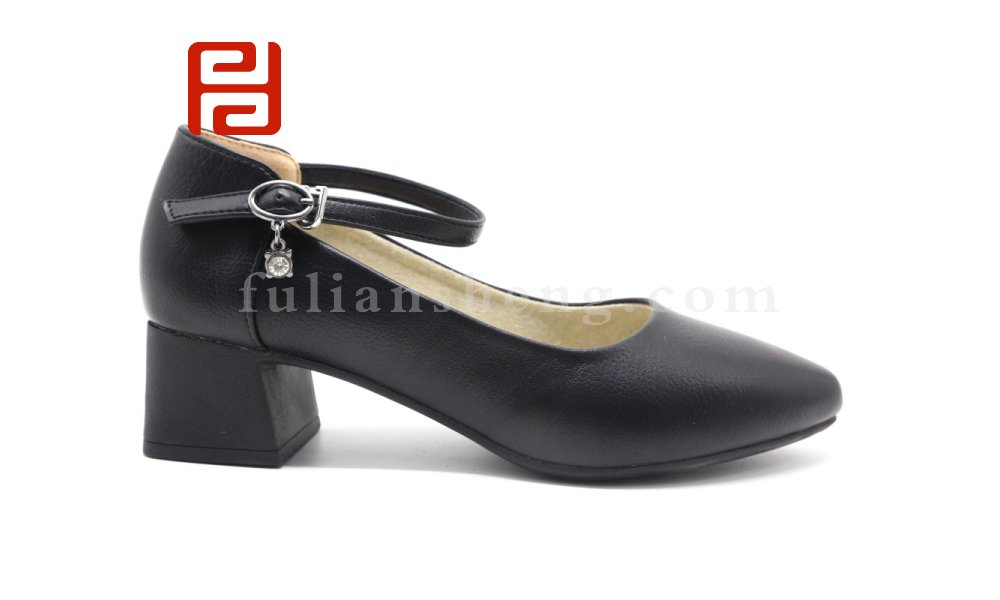 福连升春秋浅口单鞋女粗跟一字扣婚鞋通勤工作鞋