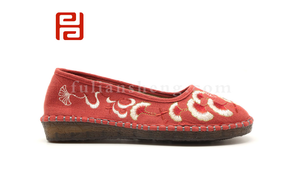 福连升布鞋中国风休闲鞋麻布牛筋底舒适绣花女单鞋
